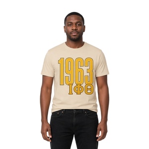 Camiseta Neutral de Manga Corta para Hombre, Cuello Redondo, con Gráfico de Letras Griegas 1963, Informal, para Fraternidad, 100% Algodón, Antiarrugas, Universitaria - Product Image 1