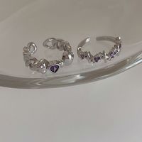 Ensemble de bagues ouvertes en forme d'étoile et de cœur en zircon violet, plaqué argent, style Y2K, ajustables et empilables