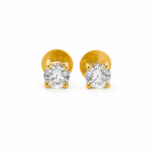 Boucles d'oreilles clous solitaires géométriques en or jaune 18 carats, serties clos, taille brillant, pour femme, finition polie, pour usage quotidien, fêtes et mariages - Product Image 2