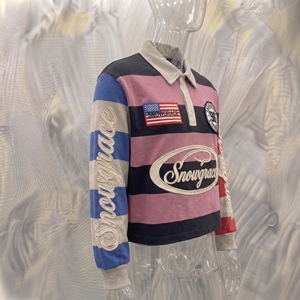 Snowgrace Short Striped Baseball Jersey V-neck Turn-down Collar Regular Fit Unisex Adults Spring Summer Breathable Embroidery - Product Image 2