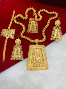 Conjunto de Colgante de Latón Chapado en Oro de 24K con Cadenas de Cuerda y Bokli, Un Gramo, Unisex - Product Image 2