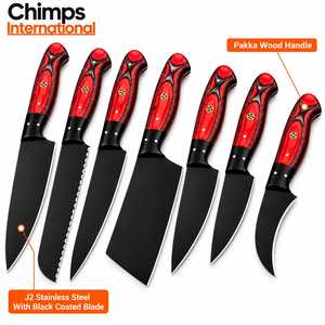 Ensemble de couteaux de cuisine Chimps International, 7 pièces, acier inoxydable, lame noire, manche en résine rouge, durable |   Couteau à pain Cleaver - Product Image 2