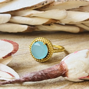 Unique Design Aqua Chalcedony <b>Rings</b> Boho Brass Jewelry Women 18k Gold Plated Beaded <b>Statement</b> Finger <b>Ring</b> For Wholesale/OEM/ODM - Product Image 2