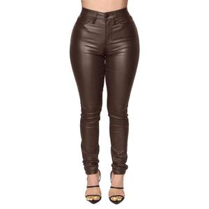 Nouveau pantalon en cuir de vachette respirant de haute qualité pour femme, design avant sexy, noir, longueur cheville, taille élastique, style urbain - Product Image 3