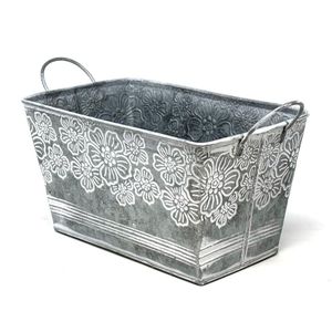 Antique Galvanized Metal Garden Planter Set Vintage Round Ribbed Flower Pot Decorative Farmhouse <b>Tin</b> <b>Bucket</b> With Copper Handles - Product Image 6