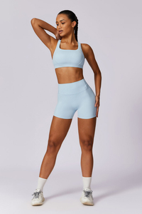High Quality Ice <b>Blue</b> Flex Sports <b>Bra</b> With Cross Back Design Breathable Stretchy High Impact Women's Gym Fitness Sports <b>Bra</b> - Product Image 4