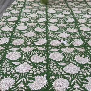 Handmade Cotton Floral <b>Tablecloth</b> Green White Printed Traditional Chinese Design Washable <b>Rectangle</b> Home Use - Product Image 5