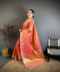NUEVO PRODUCTO: SAREE ÉTNICO BANARASI DE SEDA TISÚ CON TRABAJO ZARI, LARGO HASTA EL SUELO, CON BLUSA SIN COSTURAR, PARA FESTIVAS, 84241 GAJARI - Product Image 3
