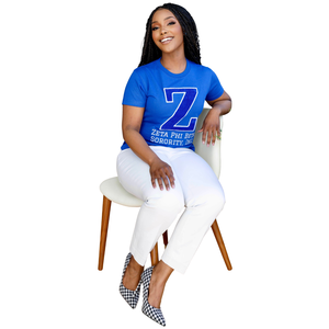 T-shirt décontracté en chenille Zeta Phi Beta Big Z pour femme, bleu, avec lettres grecques brodées, pour sororité - Product Image 1