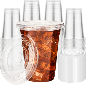 BPA Free Biodegradable Waterproof Eco-Friendly <b>Plastic</b> <b>Cups</b> Lids Bulk Pack Iced Coffee Cold <b>Drinks</b> Juice Disposable Parties - Product Image 1