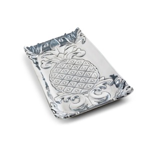 Rectangular Metal Serving Tray With Engraved Pineapple Leaf Pattern Vintage Decorative <b>Plate</b> For Party Hosting And Everyday Use - Product Image 5