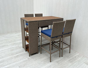 BS00066 Juego de Comedor de 5 Piezas para Exteriores, Moderno y Elegante, Resistente a la Intemperie, con Cubierta de Ratán/Tek, Mesa Rectangular de Madera de Acacia para Sala de Estar - Product Image 3