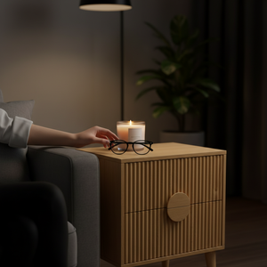 Table basse moderne et durable avec 2 tiroirs, en bois d'hévéa, MDF, placage de chêne, poignée en bois, mobilier de maison, garantie 1 an - Product Image 4