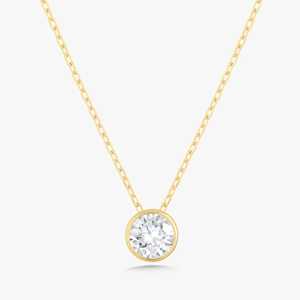 Colliers pendentifs en diamant en or massif 14 carats, sertis clos, ronds, de laboratoire, avec chaîne maille câble, pour superposition, 17 pouces, bijoux minimalistes pour usage quotidien - Product Image 1