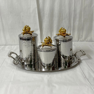 Premium Gold Hammered Metal Leak-Proof Dishwasher Safe Tea Coffee <b>Spice</b> and Nuts Storage Canister Set Oval <b>Tray</b> Food Safe Gift - Product Image 3