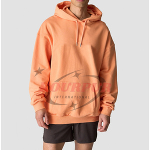 <b>Men's</b> Oversized Hooded <b>Sweatshirt</b> Solid <b>Orange</b> Casual Long Sleeve Pullover Autumn Wear Cotton Hoodie In Wholesale Price - Product Image 1
