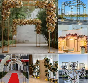 Luxury Gold Metal Wedding Backdrop <b>Arch</b> Frame Set Geometric Floral Stage Stand <b>for</b> Wedding Reception Party Event <b>Decoration</b> - Product Image 4