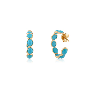 Pendientes de aro en forma de C con turquesa delicada de calidad premium, regalo para ella, nueva colección de joyería hecha a mano en oro amarillo de 18 quilates - Product Image 5