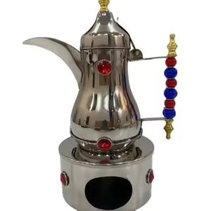 Arabic dallah 3 Piece Chrome Plated Set coffee pot Golden Emblem Detail <b>Kettle</b> Trio for Grand Banquet Hall & Resort Dining - Product Image 3