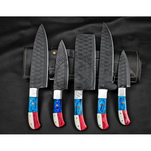 New Arrival Custom Handmade <b>Sharp</b> Chef <b>Knife</b> J2 Stainless Steel Powder Coated Hammered Blade 5-Piece Kitchen <b>Knives</b> <b>Set</b> W/Wood - Product Image 3