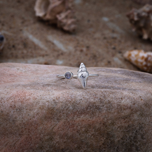 Bague en argent sterling 925 en forme de coquillage – Bijou côtier ajustable avec pierre précieuse - Product Image 5