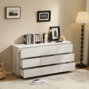Commode moderne à 9 tiroirs 160x40x80cm en panneaux de particules 3 couches blanc 1 pièce - Product Image 2