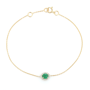Productos Más Vendidos, Pulsera Halo con una Sola Piedra de Esmeralda y Diamante, Ligera y Delicada, Joyería de Oro Amarillo Real de 14K - Product Image 1