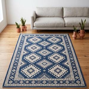 Exclusive Handwoven Flatweave Wool Kilim Rug Anti Slip Modern Medium Pile Solid Color Navy Blue <b>Cream</b> Area Floor Carpet Home - Product Image 3