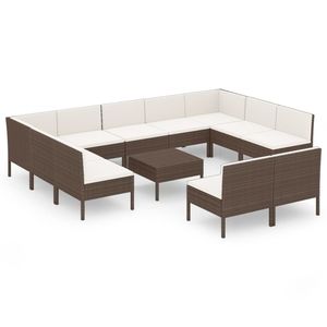 Set salotto da 12 pezzi in Poly Rattan marrone con cuscini per il tempo libero in giardino - Product Image 2