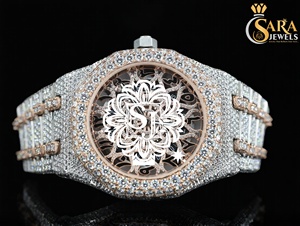 นาฬิกาเพชร Sara Jewels Antique Unique Design ตัวเรือนสแตนเลสสตีล สายชุบทองคำขาว 20 มม. ประดับเพชร VVS เต็มหน้าปัด - Product Image 5
