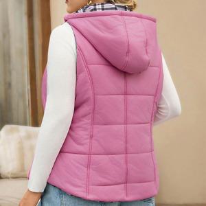 Nuevo Diseño, Chaleco Largo Acolchado sin Mangas para Mujer, Color Sólido, con Capucha, Chaleco Acolchado de Algodón sin Mangas para Mujer - Product Image 2