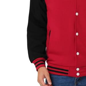 Chaqueta Varsity Personalizada para Hombre, Cuello Alto, Lona Roja y Negra, Botones a Presión, Resistente al Viento, Transpirable, Fabricante de Marca Privada - Product Image 6