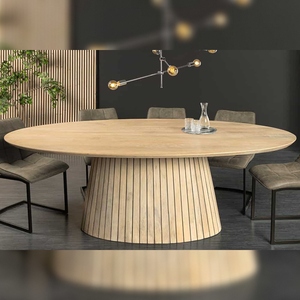 Vandana <b>Rustic</b> Core <b>dining</b> <b>table</b> ART DECO 220cm whitewashed solid mango <b>wood</b> with column base - Product Image 2