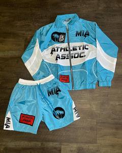 Custom Reflective <b>Men's</b> Nylon Windbreaker <b>Jacket</b> and Shorts Set Zip Up Streetwear Water Resistant Tracksuit - Product Image 4
