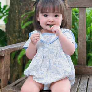 Expédition immédiate Combinaison pour fille style dessin animé Motif floral mini Combinaison courte à col Peter Pan Manches courtes Vêtements pour tout-petits - RKS07 - Product Image 2