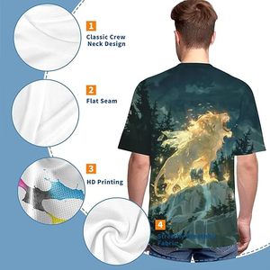 T-shirt blanc pour homme à manches courtes, col rond, imprimé loup, style streetwear, jersey 100% coton, écologique - Product Image 5