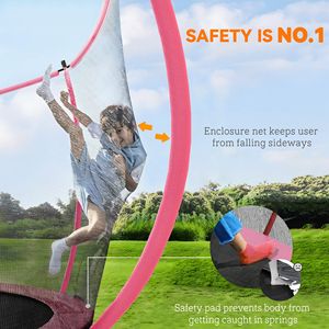Trampoline d'extérieur rose de 10 pieds approuvé ASTM avec filet de sécurité et poteaux incurvés - Product Image 4