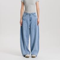 Jean en denim coupe skinny taille haute pour femme, jambe droite, bleu clair, style vintage, tendance, style urbain