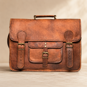 Vintage Brown Leather <b>Briefcase</b> Satchel Laptop Office Business Travel Bag with Buckle Handle for Men Women Daily Use - Product Image 1