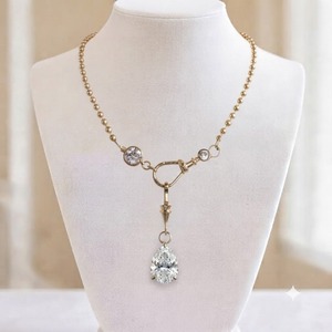 สร้อยคอทองคำแท้ 14K ประดับเพชรแล็บ 1.50 กะรัต E VVS รูปทรงหยดน้ำ พร้อมลูกปัดแบบโซ่ สำหรับผู้หญิง จี้รูปทรงลูกแพร์ ดีไซน์เก๋สำหรับงานปาร์ตี้ เครื่องประดับแฟชั่น - Product Image 4