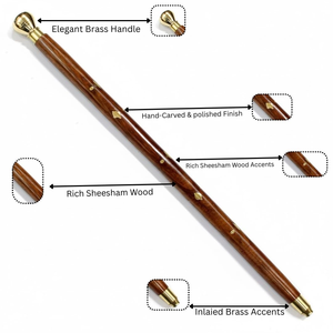 Canne de marche en bois avec poignée finition laiton, style classique, faite à la main, décorative, vintage, pour hommes et femmes, usage domestique - Product Image 4