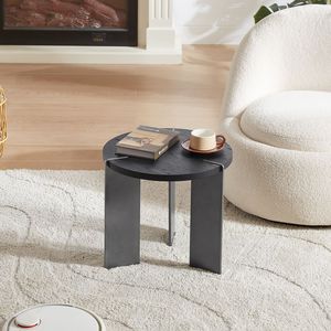 Table basse ronde en bois de chêne noir avec pieds en métal noir - Product Image 2