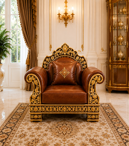 Prestigious Maharaja Style Inflatable Wood Living Room <b>Sofa</b> Chairs Set 6-Seater <b>Sofa</b> Coffee <b>Table</b> Royal Brown Drawing Room - Product Image 3