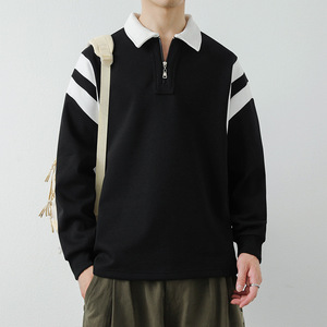 Men's Quarter Zip Sweatshirt Cream <b>Brown</b> Collar Regular Fit Casual <b>Long</b> <b>Sleeve</b> Solid Color French Terry Knitted <b>Top</b> Autumn Wear - Product Image 2