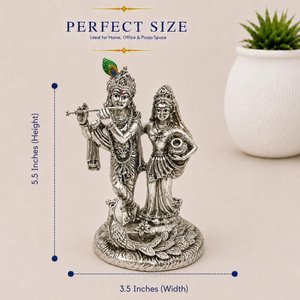 Idole artisanale Radha Krishna plaquée argent 999 avec paon, 5,5 pouces, Murti pour mariage ou cadeau de pendaison de crémaillère - Product Image 2