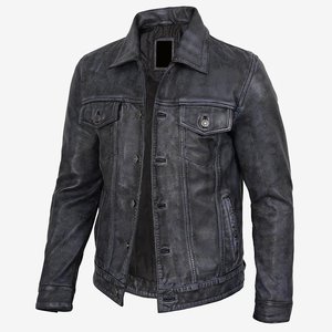 Veste noire délavée personnalisée avec logo RTS Wholesale pour hommes, veste en cuir vintage pour hommes, veste de haute qualité, veste d'hiver, streetwear - Product Image 1