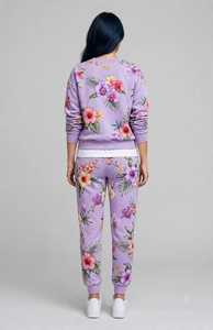 Ensemble de survêtement 2-en-1 pour femme, couleur marron et blanc, imprimé, en polyester/coton, manches longues, col roulé, fermeture éclair, style sportif et ample, pour l'automne - Product Image 4