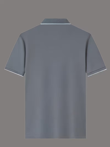 Men's Gray for Shirt Short Sleeve Digital Printed Logo Breathable Casual Solid Color Front Design Jersey Fabric - Product Image 3