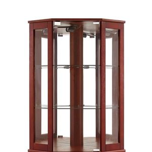 6 Shelf Cherry Corner Curio Display Cabinet with Lights Mirrors & Adjustable Shelves E26 Bulb Not Included - Product Image 5