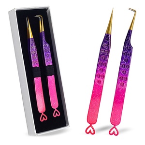 Ensemble de pinces à cils pour extensions de cils, pinces à cils en fibre pour volume avec pointes courbées et angulées de précision, professionnelles - Product Image 1